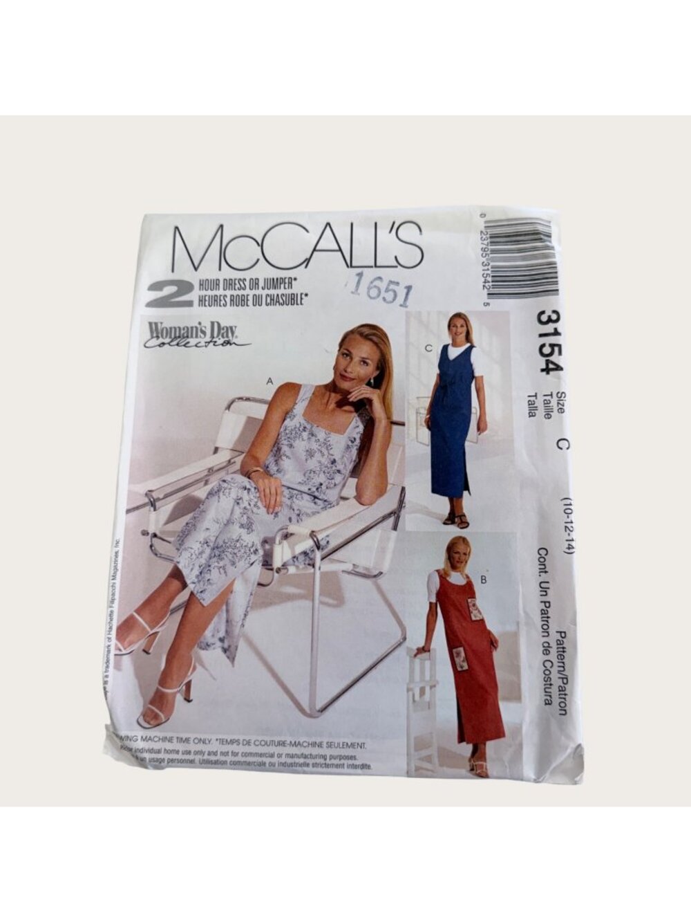 Vintage 2000s McCalls Sewing Pattern 3154 Misses Dress Jumper Size 10-14